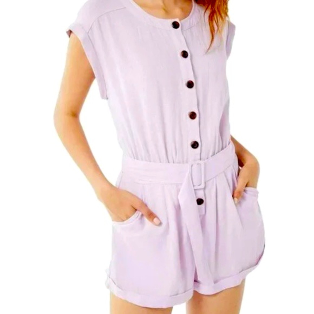 Urban Outfitters Julie Linen Blend Romper with Tie Waist Belt Womens Small NWT